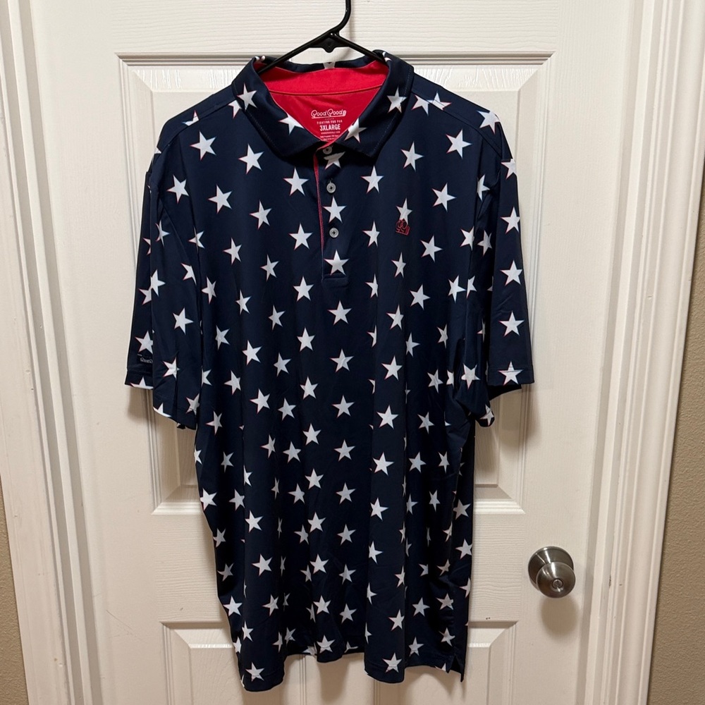 Good Good Golf Men's Navy Star Pattern Polo Shirt